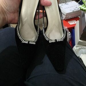 Karen Scott Black Velvet Heels with Silver Accents